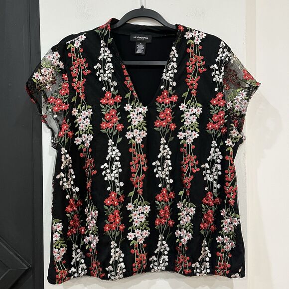 Liz Claiborne Career Floral Embroidered Top Blouse Size XL - Picture 1 of 6